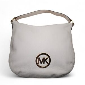 Michael Kors Fulton Large Hobo Handbag Soft Pebbled Leather Vanilla Cream New